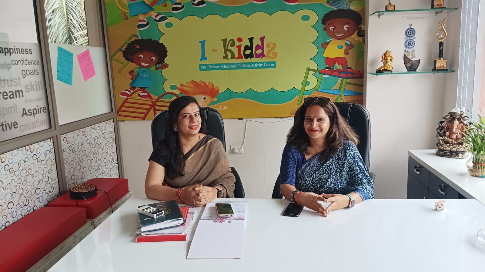 Archana Shukla with a teacher at the I-Kiddz centre